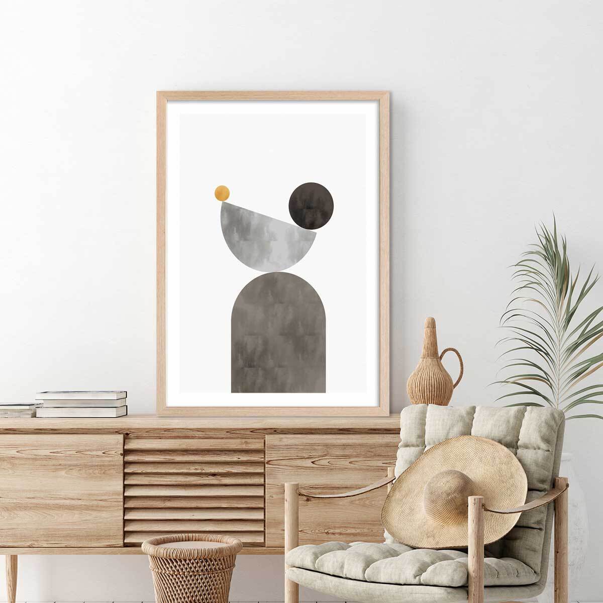 Affiche Lévitation courbe beige Affiche + cadre en bois - Chêne