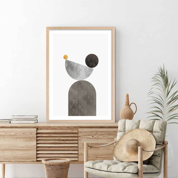 Affiche Lévitation courbe beige Affiche + cadre en bois - Chêne