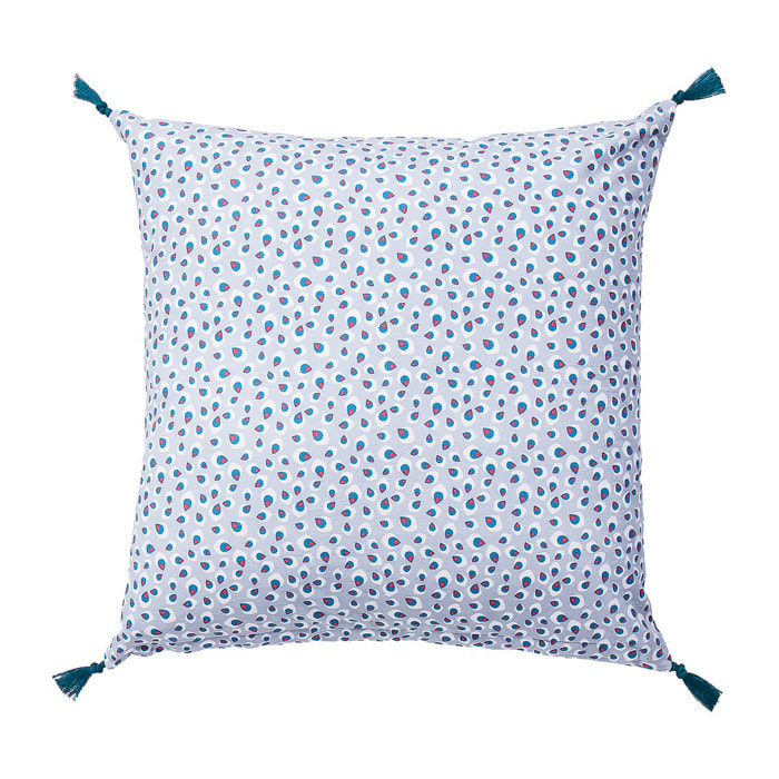 Housse de coussin imprimée 100% coton, PLUMES DE PAON