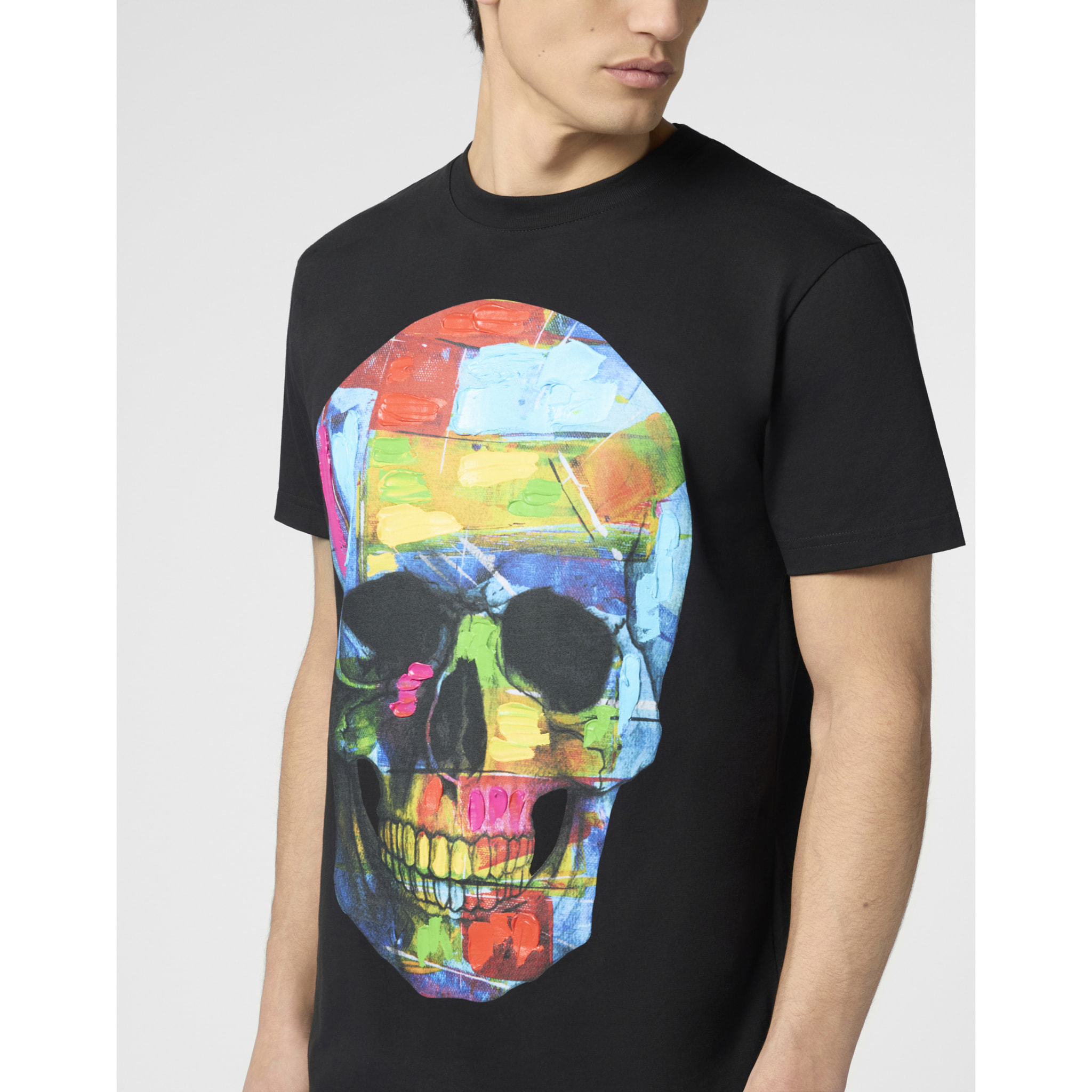 PHILIPP PLEIN Round Neck T-Shirt Painted Skull