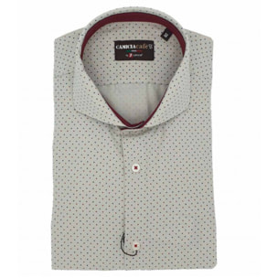 Camicia Uomo 1 Bottone Francese Slim Cotone Stretch Stampato Mastice e Bordeaux