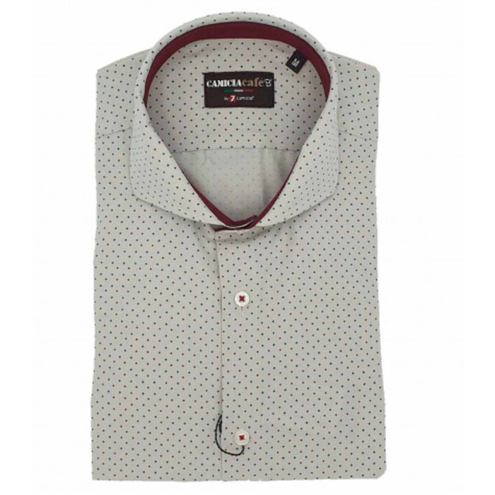 Camicia Uomo 1 Bottone Francese Slim Cotone Stretch Stampato Mastice e Bordeaux