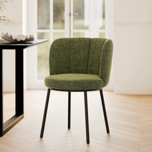 Chaise en tissu vert chiné et pieds noirs - Aby