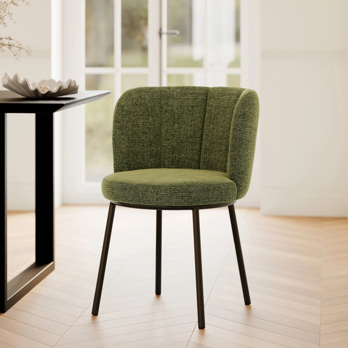 Chaise en tissu vert chiné et pieds noirs - Aby