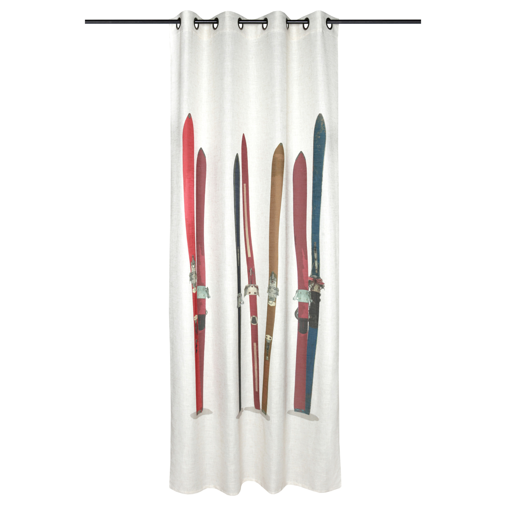 Rideau tamisant en polylin à motif skis - Blanc