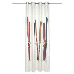 Rideau tamisant en polylin à motif skis - Blanc