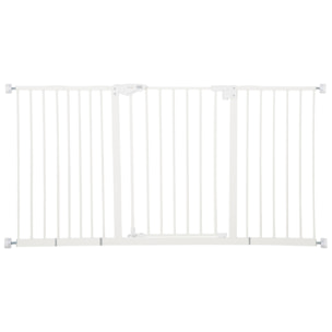 Barrera de Seguridad Extensible para Puertas y Escaleras Barrera para Perros con Cierre Automático y Sistema de Doble Bloqueo Metal 74-147,5x76,2 cm Blanco