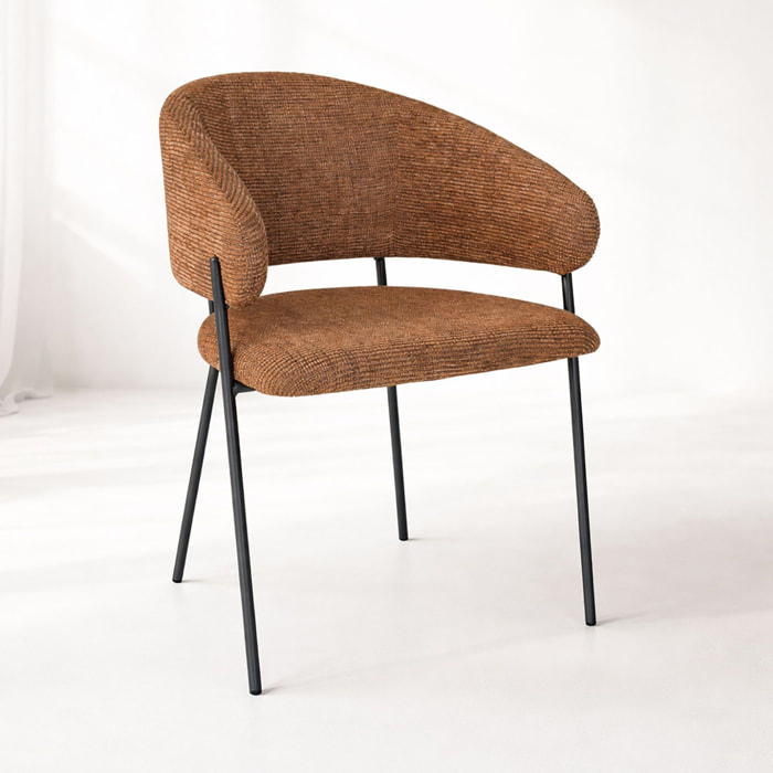 Lot de 2 fauteuils de table en tissu terracotta et pieds en métal noir EROS
