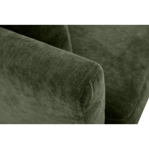Canapé scandinave déhoussable 3 places en tissu effet velours vert kaki et bois clair OSLO