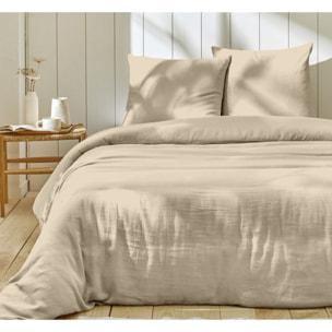Parure housse de couette 3pcs 100% gaze de coton_beige lin