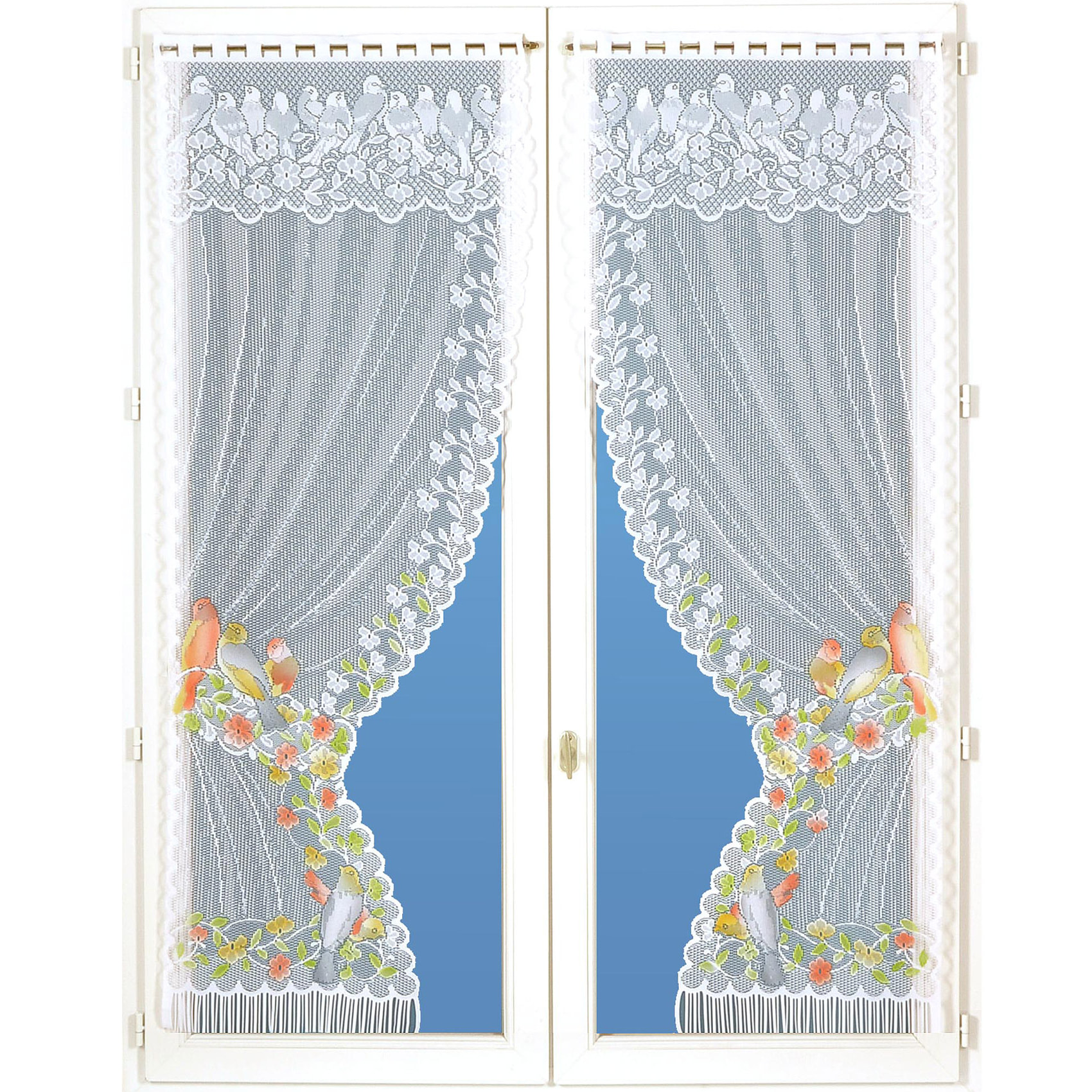Paire de rideaux 'Bonne-Femme' dentelle et franges - Vert