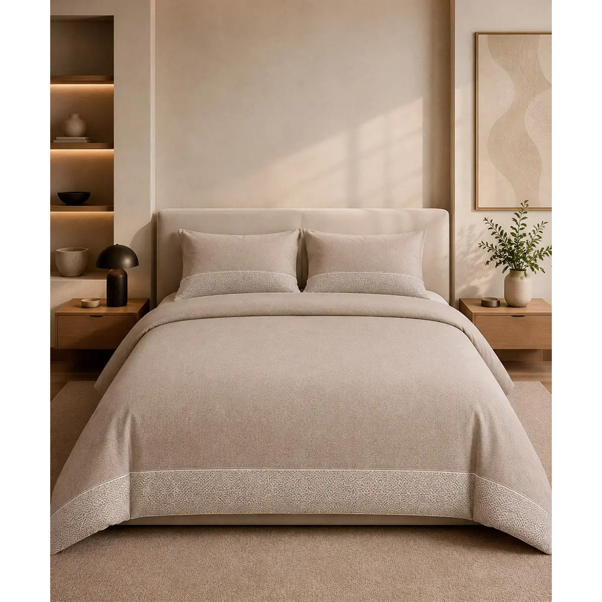Parure Copripiumino Class Tortora Beige in Cotone 100% Made in Italy, Stampa Digitale HD