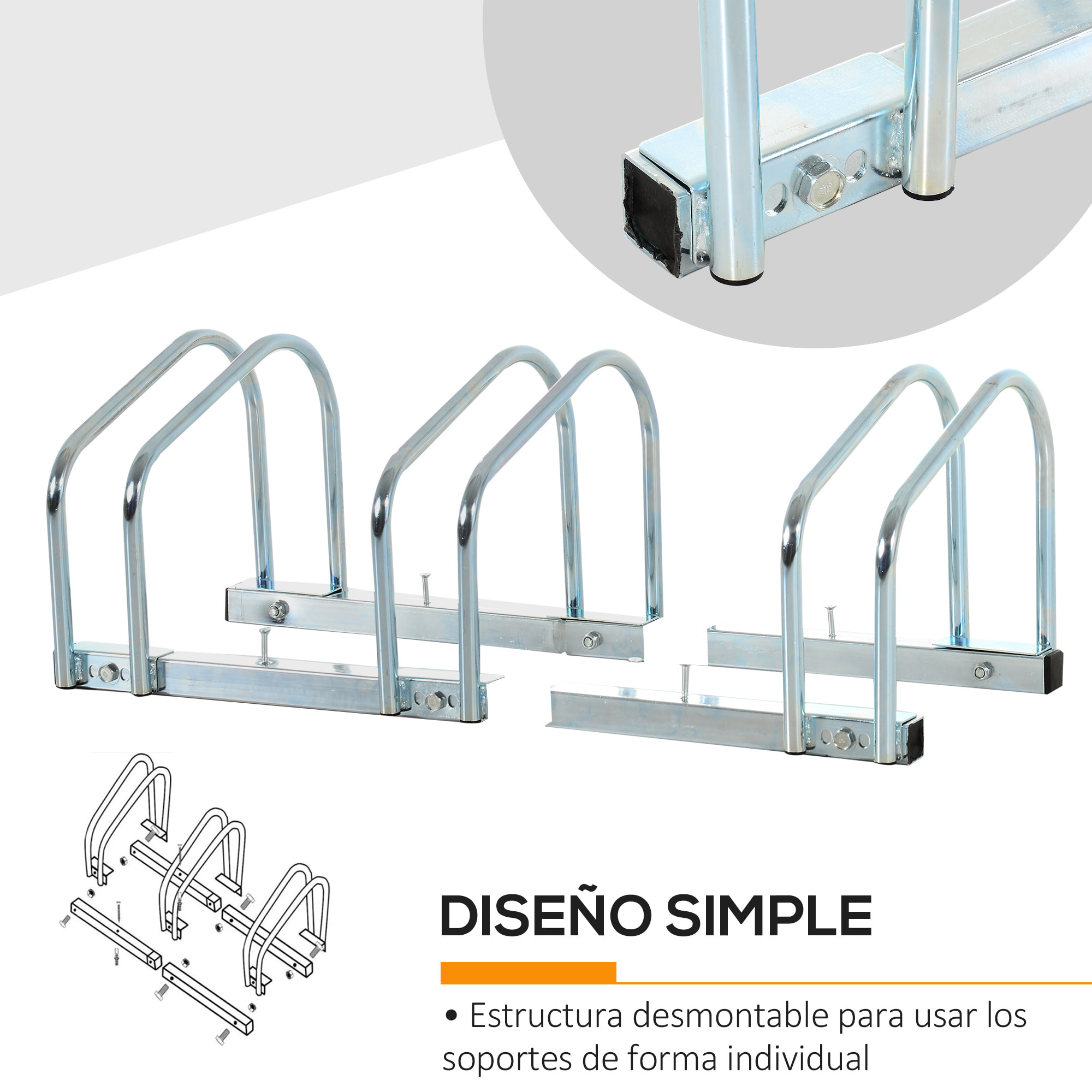 Aparcamiento para 3 Bicicletas Soporte de Acero para Aparcar Bicicletas en el Suelo o Pared Estacionamiento para Interior y Exterior 76x33x27 cm Plata