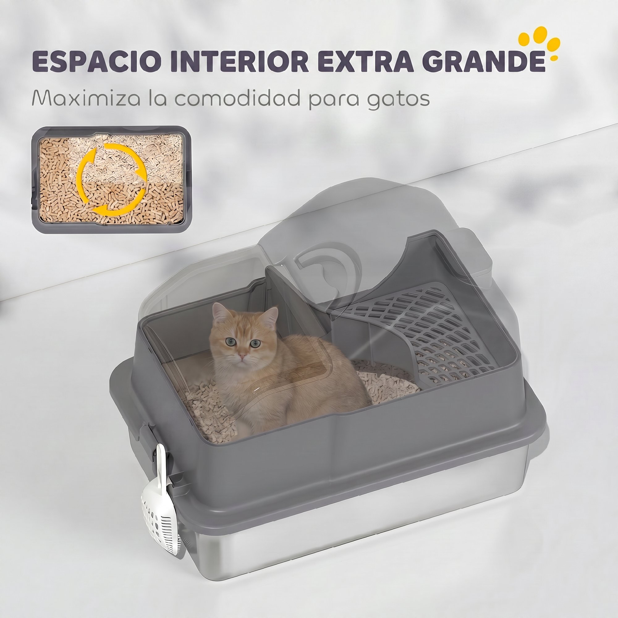 Arenero para Gatos Cubierto Extragrande Caja de Arena Cerrado con Bandeja de Acero Inoxidable Tapa Extraíble Bordes Altos Tapetes Pala sin Olor Fácil de Limpiar para Gatos Grandes Gris Oscuro