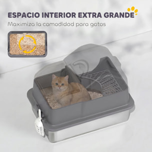 Arenero para Gatos Cubierto Extragrande Caja de Arena Cerrado con Bandeja de Acero Inoxidable Tapa Extraíble Bordes Altos Tapetes Pala sin Olor Fácil de Limpiar para Gatos Grandes Gris Oscuro