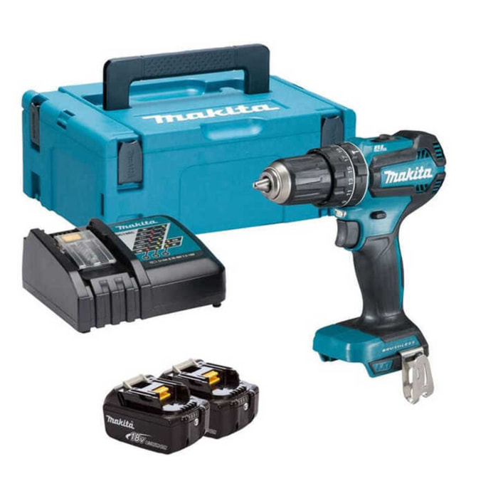 Perceuse à percussion 18V LXT - MAKITA - avec 2 batteries 3.0Ah 18V - chargeur - MAKPAC - DHP485RFJ