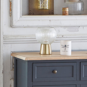 Lampe "Laye" dorée - métal & verre strié H20 cm