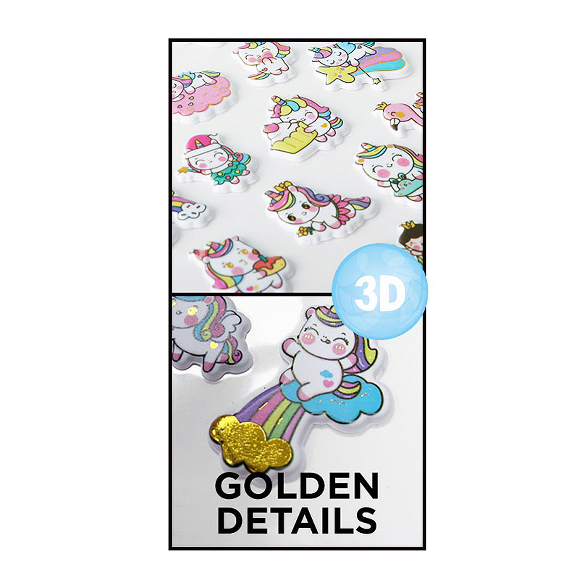 PACK 24 Uds. ADESIVI STICKERS RILIEVO DESIGN UNICORNO