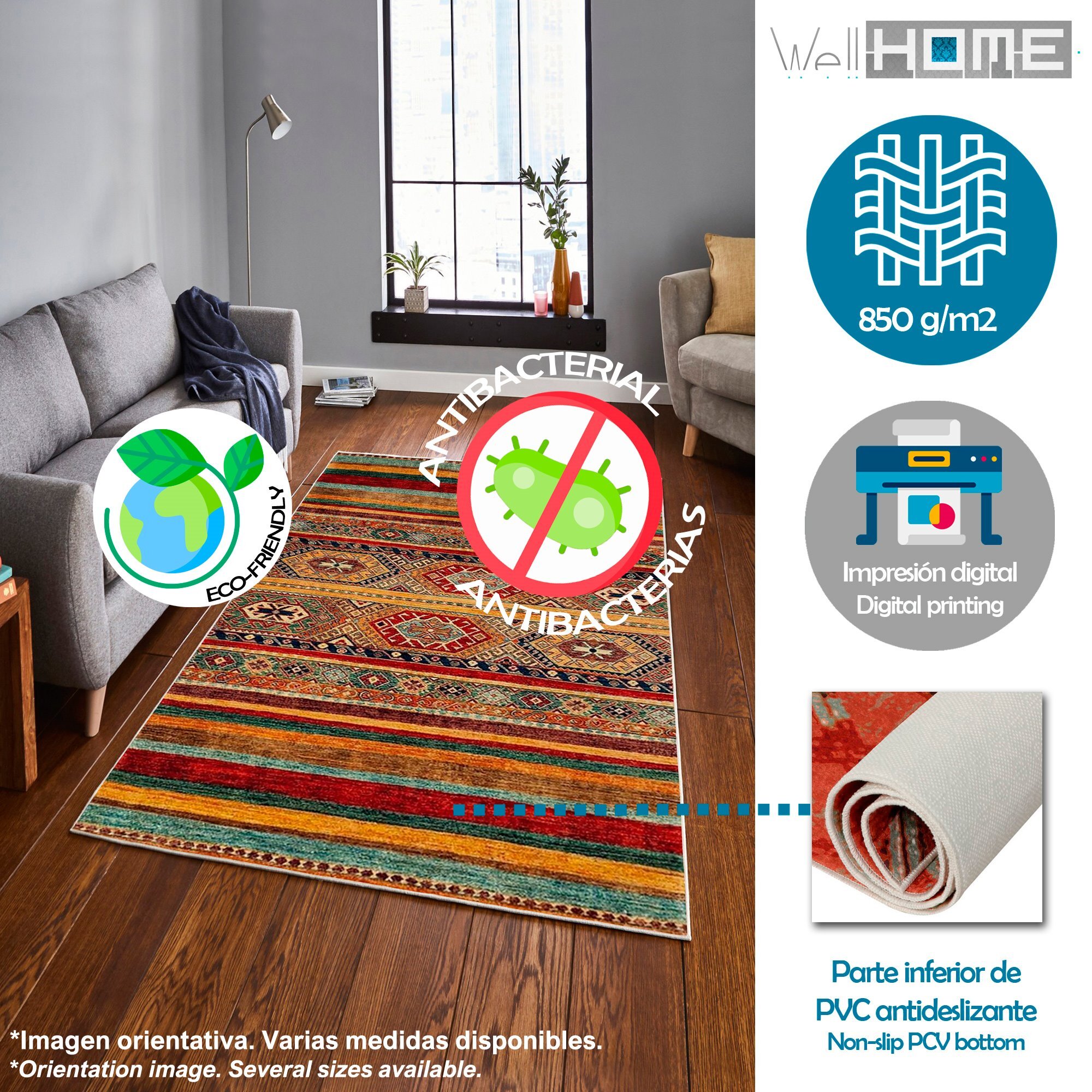 Alfombra de Poliester estampada 140 x 220cm