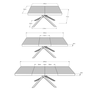 Table extensible 90x140/244 cm Karida Premium frêne blanc pieds blanc