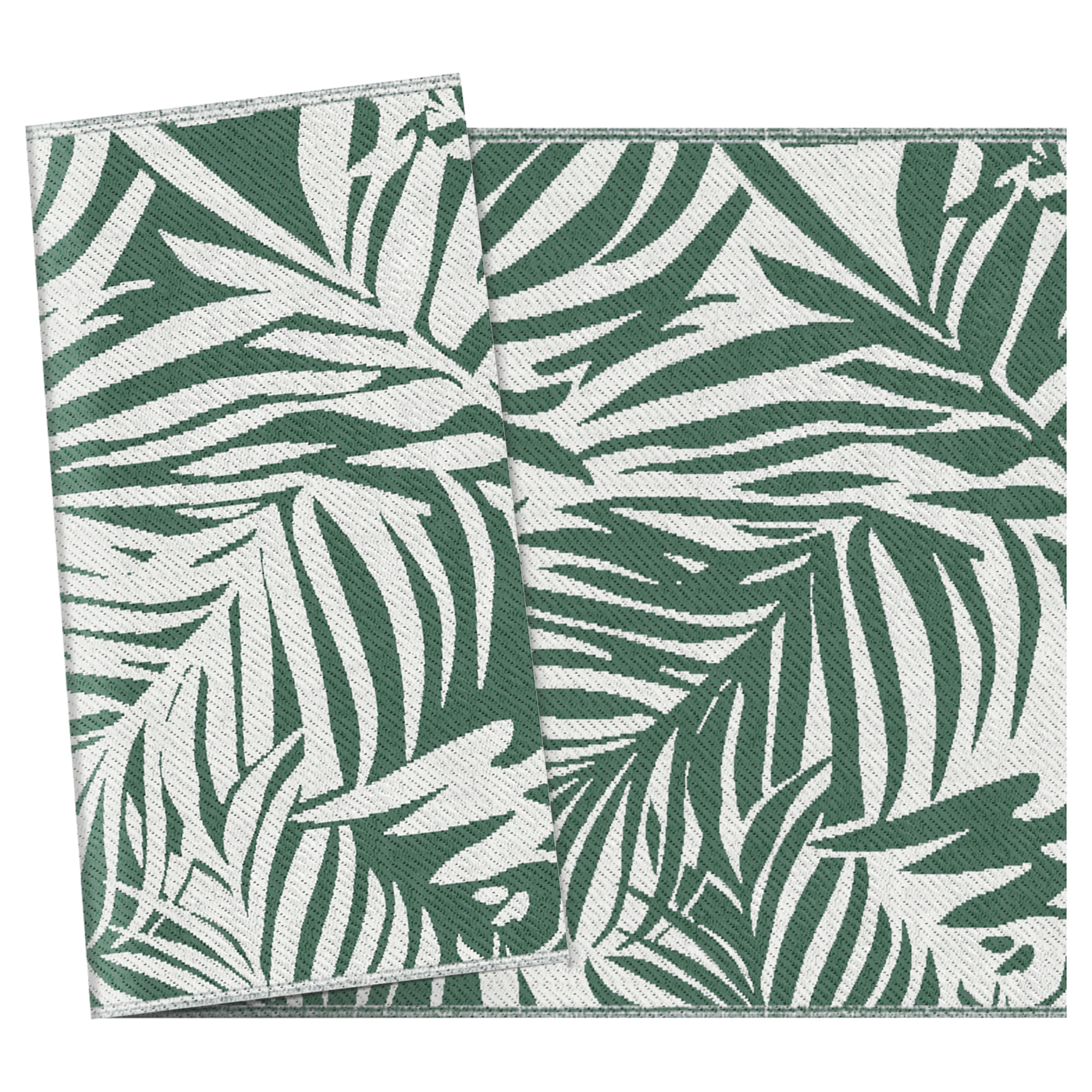 Tapis extérieur motif feuilles - tapis réversible - dim. 2,43L x 1,52l m, ép. 3 mm - PP haute densité 310 g/m² vert blanc
