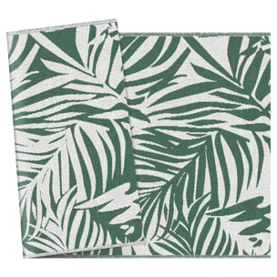 Tapis extérieur motif feuilles - tapis réversible - dim. 2,43L x 1,52l m, ép. 3 mm - PP haute densité 310 g/m² vert blanc