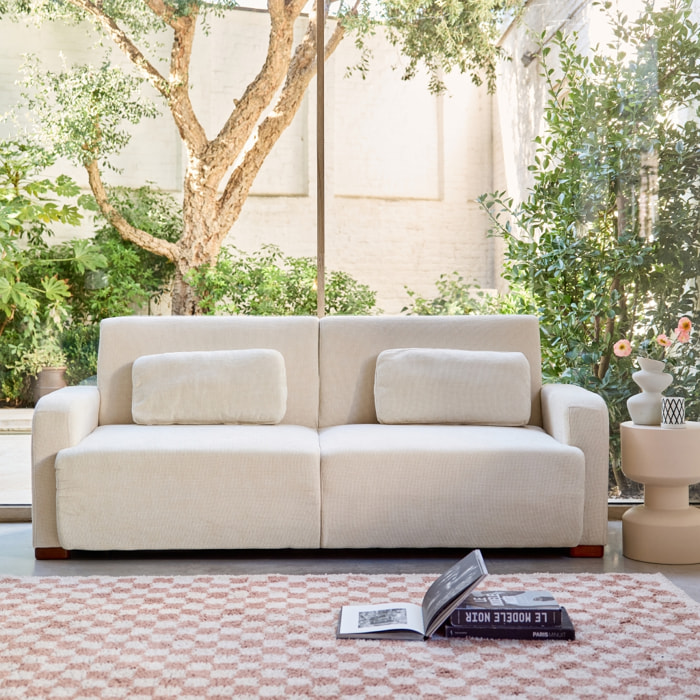 Canapé convertible 3 places tissu blanc cassé L 211 x P 92 x 85cm  - Dany