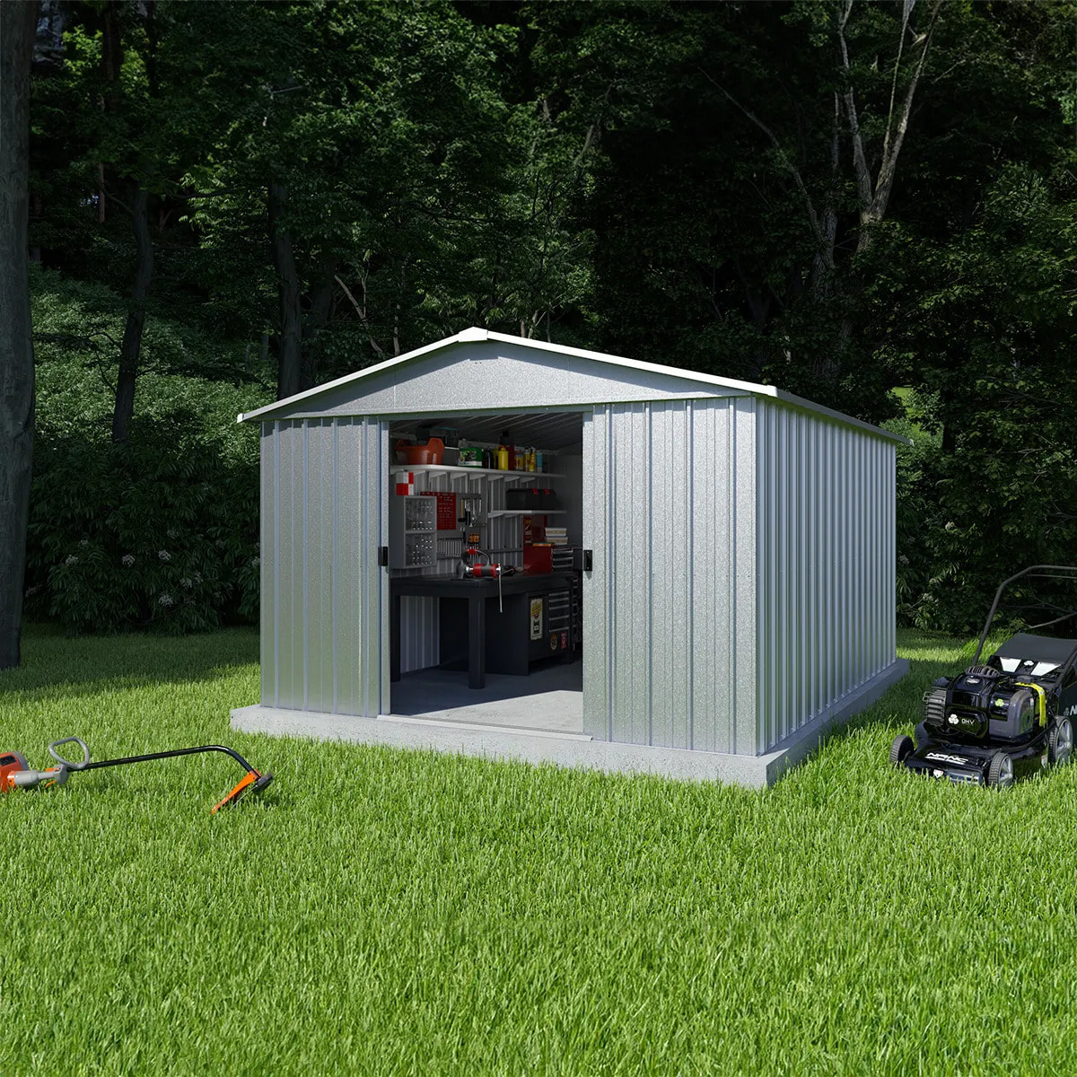 Abri de jardin métal brut Yardmaster Eco 11,03 m² + kit d'ancrage