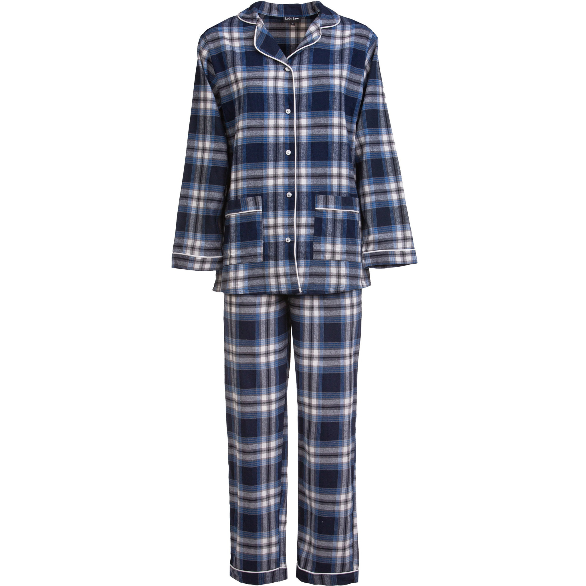 PIGIAMA DONNA flanella invernale quadro bianco e blu