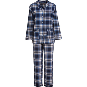 PIGIAMA DONNA flanella invernale quadro bianco e blu