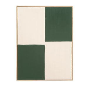 Tableau vert et blanc décoratif sur coton avec cadre en bois peint à la main à la peinture à l'huile en différentes tailles