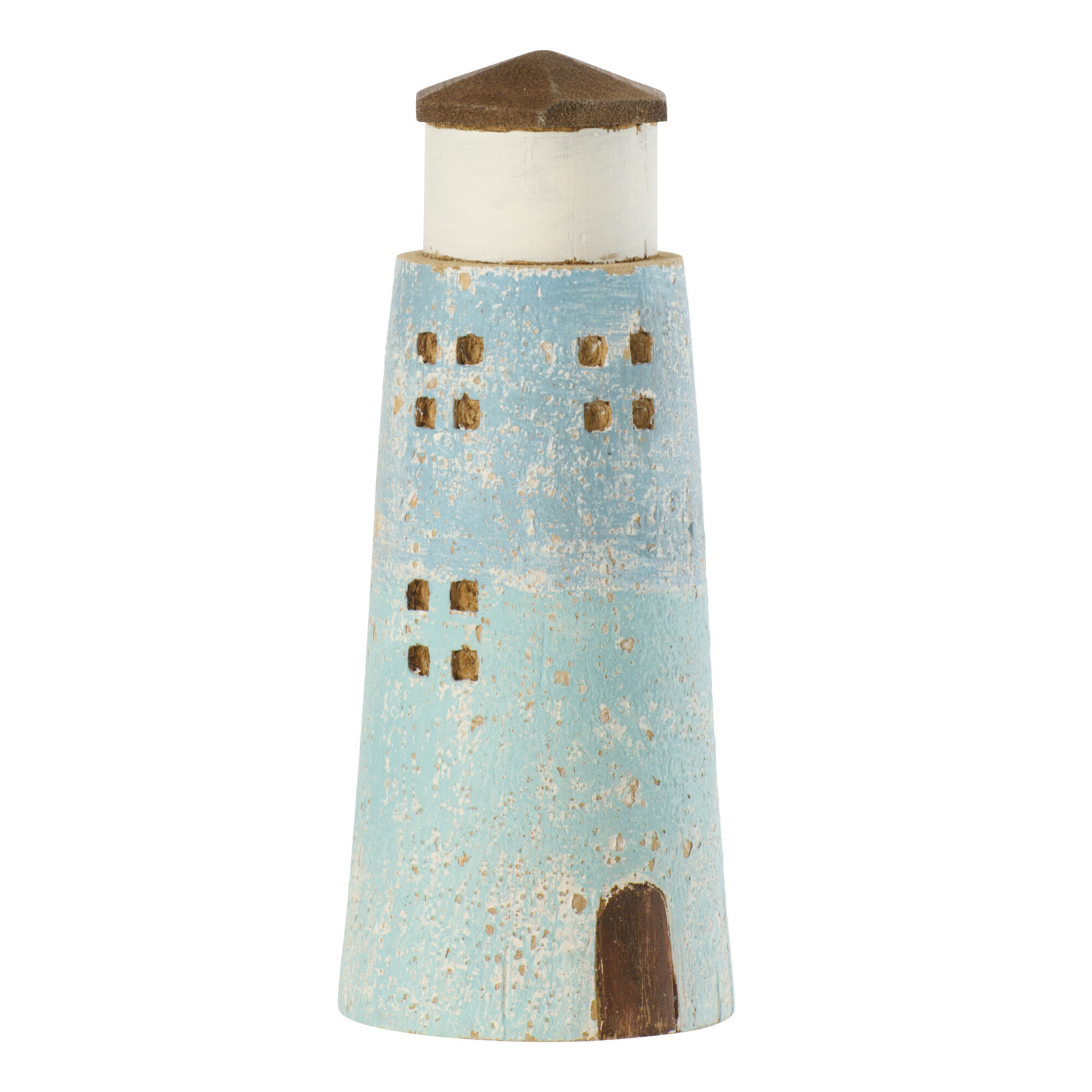 J-Line Phare décoratif - bois - naturel/bleu clair - small - 2 pièces