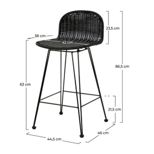 Lot de 2 chaises de bar mi-hauteur 63 cm en résine tressée noire - Jigani