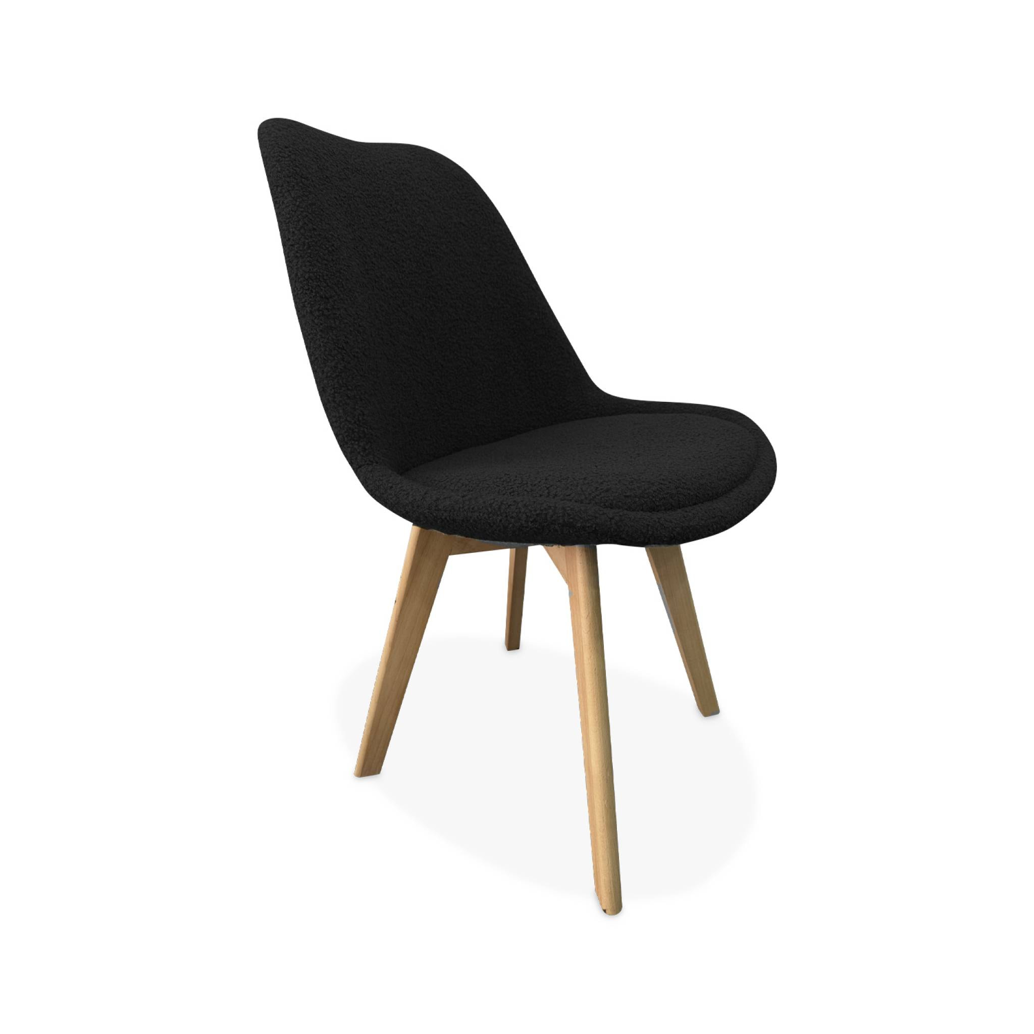 Lot de 4 chaises scandinaves NILS revêtement bouclette noire. pieds bois de hêtre. chaise 1 place