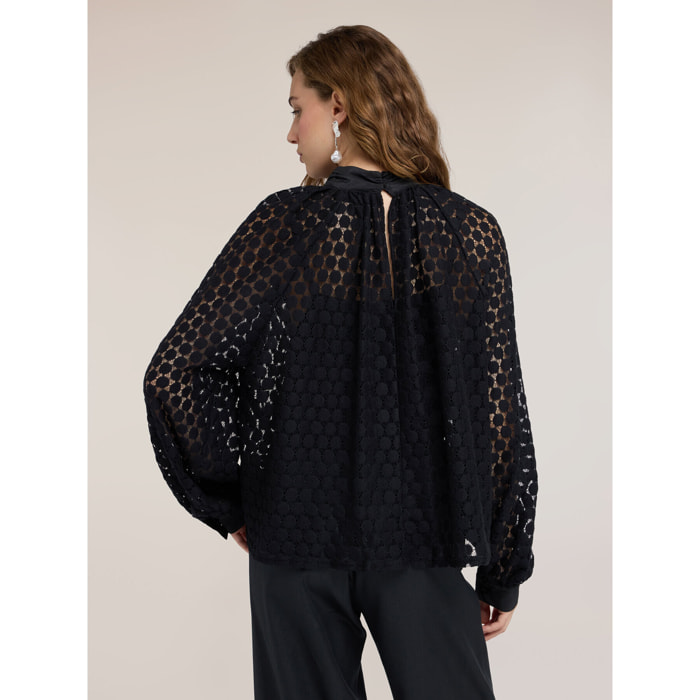 Motivi - Blusa in pizzo con collo alto - Nero