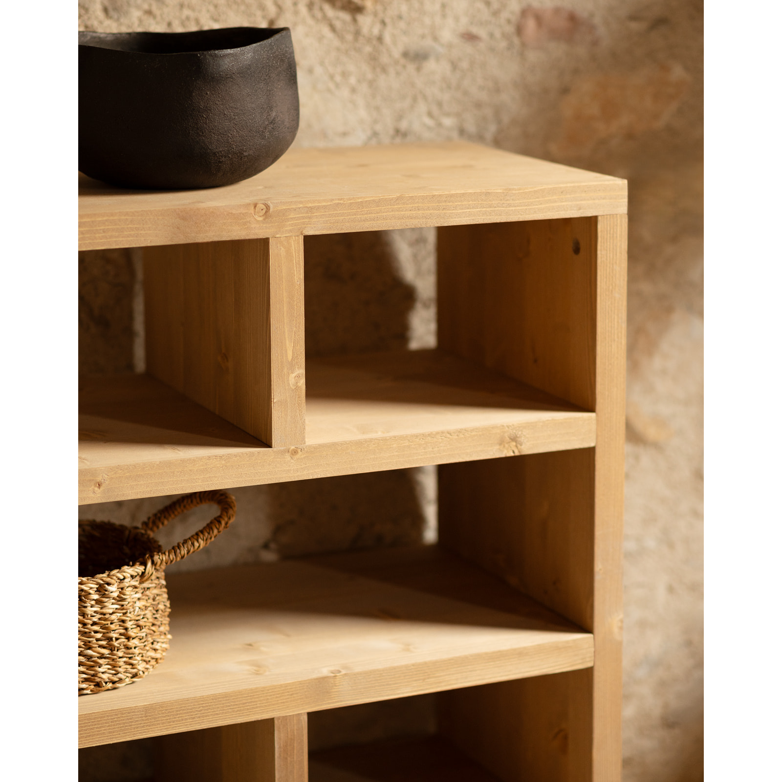 Étagère en bois massif ton chêne moyen de 80x140cm Hauteur: 80 Longueur: 140 Largeur: 35