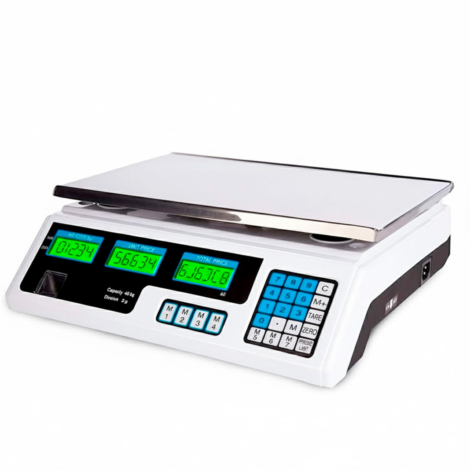 Bilancia Elettronica Digitale Professionale Fino A 40 kg Con Piatto in Acciaio Inox Precisione 2 g Triplo Display Elettrica e Batteria 34x33x11.3 cm