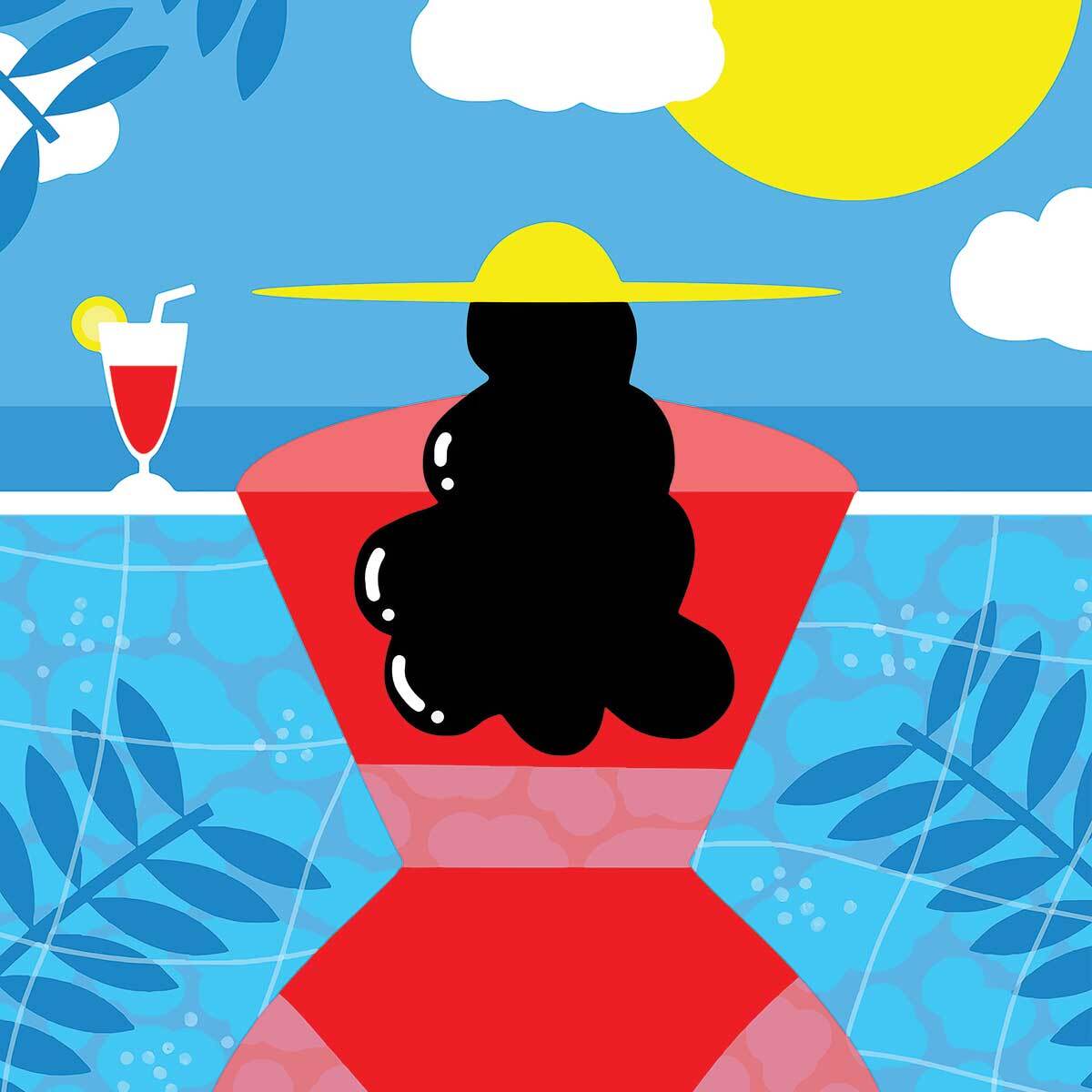 Affiche femme au bord de la piscine Affiche sous cadre noir