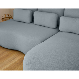 Mahina - canapé d'angle droit - 4 places - convertible avec coffre - en tissu bouclette - Bleu