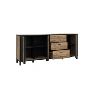 Buffet en bois effet chêne et noir style industriel L200cm - YAL