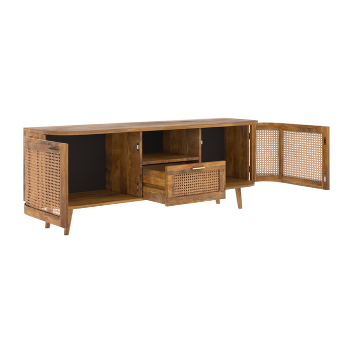 Meuble TV en bois de manguier et cannage 145 cm - Wava