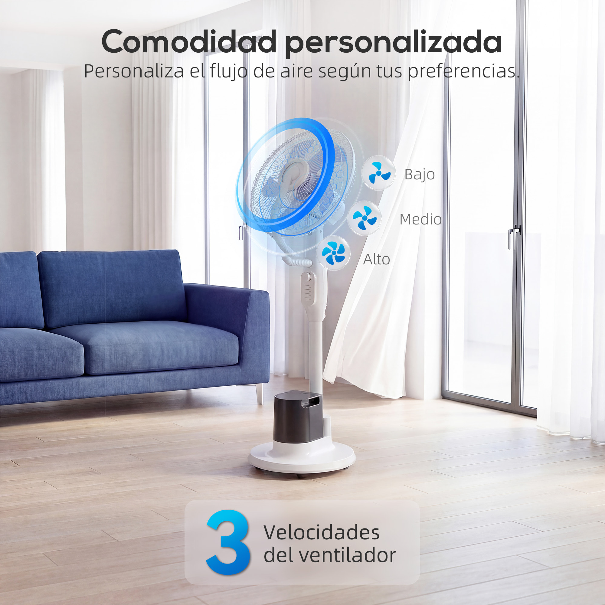 Ventilador Nebulizador, 90W, Ventilador con Agua, Oscilación de 70°, 3 Velocidades, 5 Aspas, Depósito de Agua de 3,5L, 5 Ruedas, para Hogar, Oficina, Dormitorio, Blanco