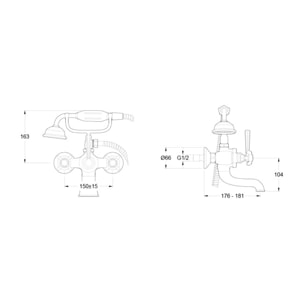 - Mélangeur mural rétro avec douchette Cleo - Or beige