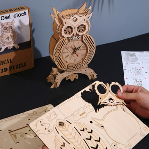 Modello in Legno 3D, design Orologio a forma di Gufo. 46 pezzi.