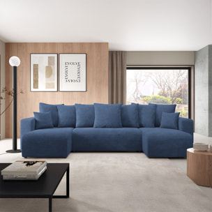 GLORIA - Canapé panoramique 6 places en tissu bleu
