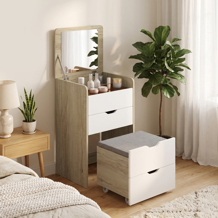 Coiffeuse chevet bureau d'appoint avec tabouret 3 en 1 multi-rangement