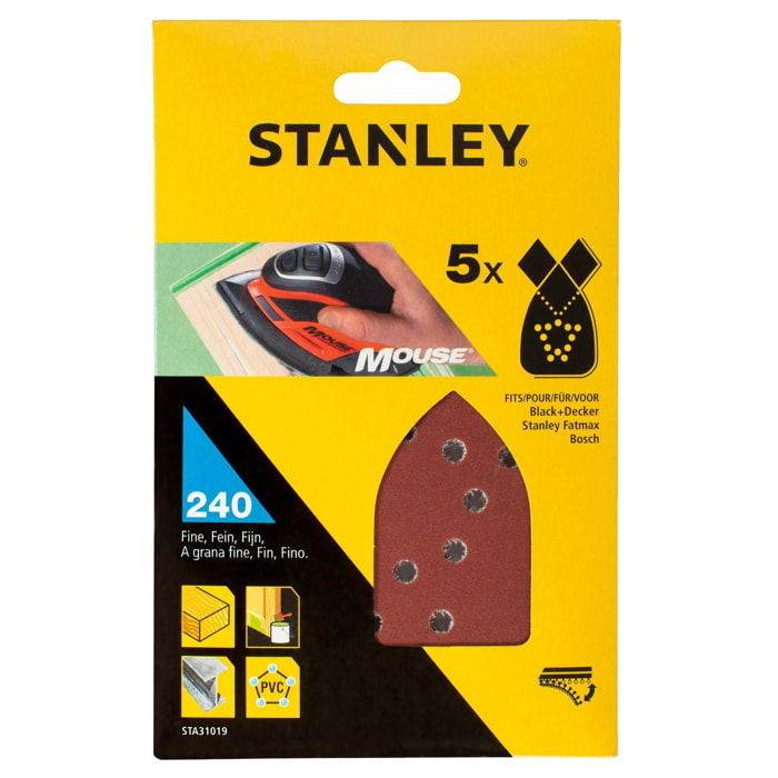 Stanley 5 abrasifs corindons qualité supérieure Mouse grain 240 STA31019-XJ