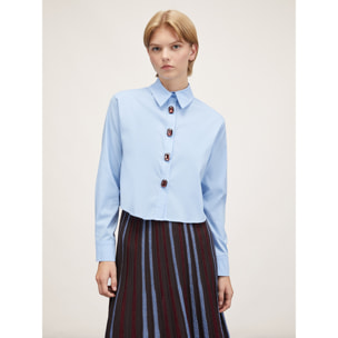 Motivi - Camicia cropped con bottoni gioiello - Azzurro