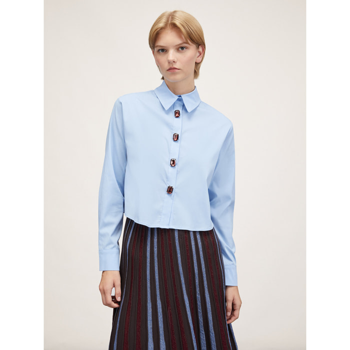 Motivi - Camicia cropped con bottoni gioiello - Azzurro