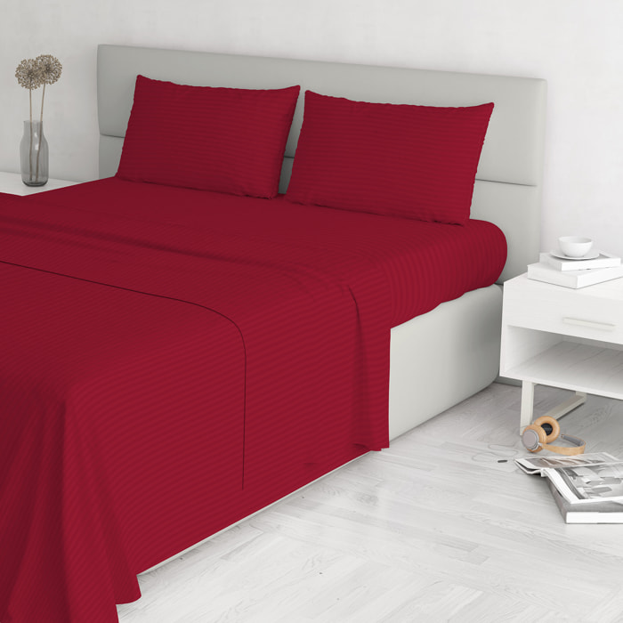 COMPLETO LETTO SATIN STRIPES, 100% Raso di Poliestere, Tinta Unita, Made in Italy - BORDEAUX